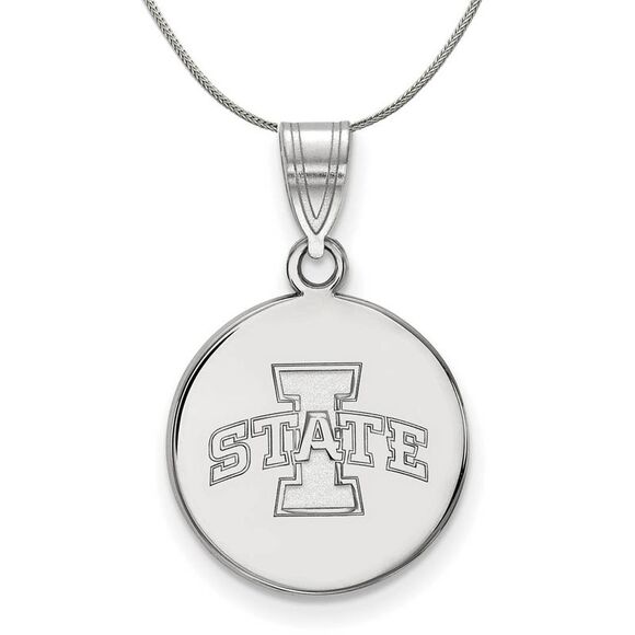 Sterling Silver Iowa State Medium Disc Pendant Necklace - 24 Inch - Picture 1 of 8